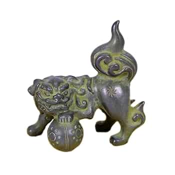 Amazon.co.jp: 置物・文鎮 青銅製 獅子・狛犬・こまいぬ 躍動 大